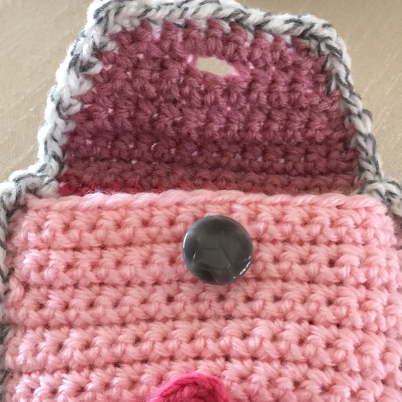 HAND CRAFTED Mini Bag Flower Crochet Mauve Gray Pink - Picture 3 of 6